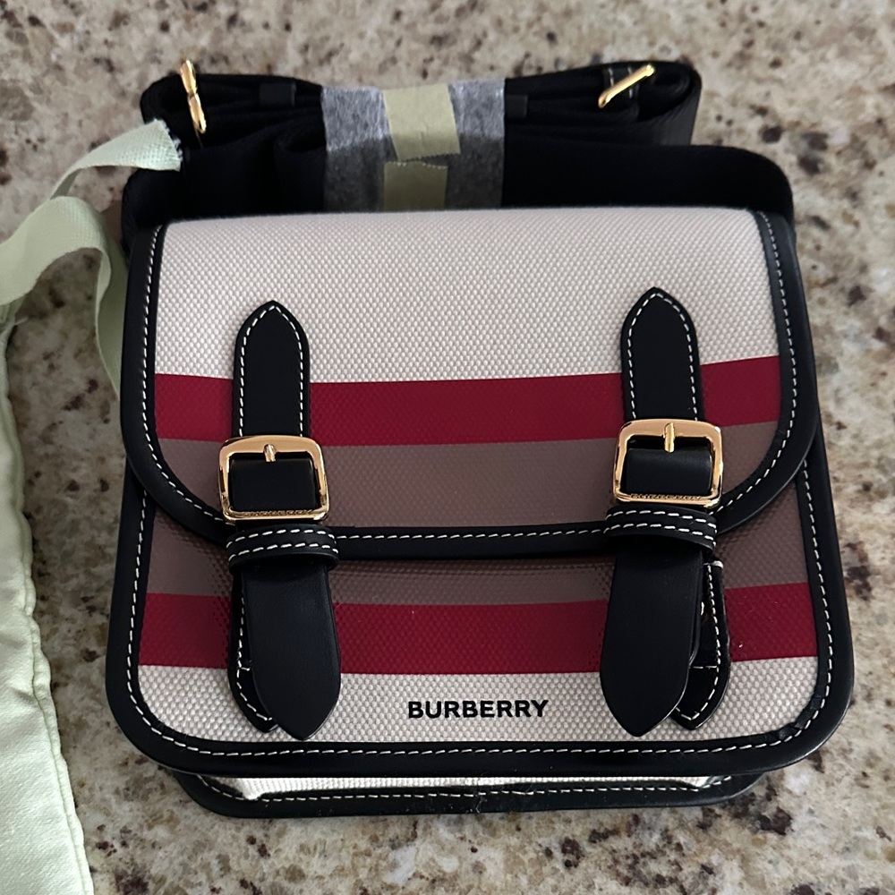 Burberry Black and Red Striped Satchel